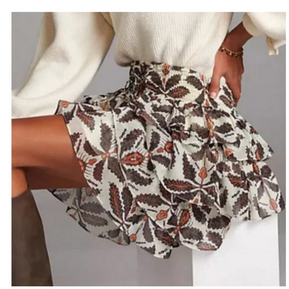 Anthropologie Dresses & Skirts - ANTHROPOLOGIE LET ME BE LACE-UP RUFFLE TIERED FLORAL MINI SKIRT SIZE XS